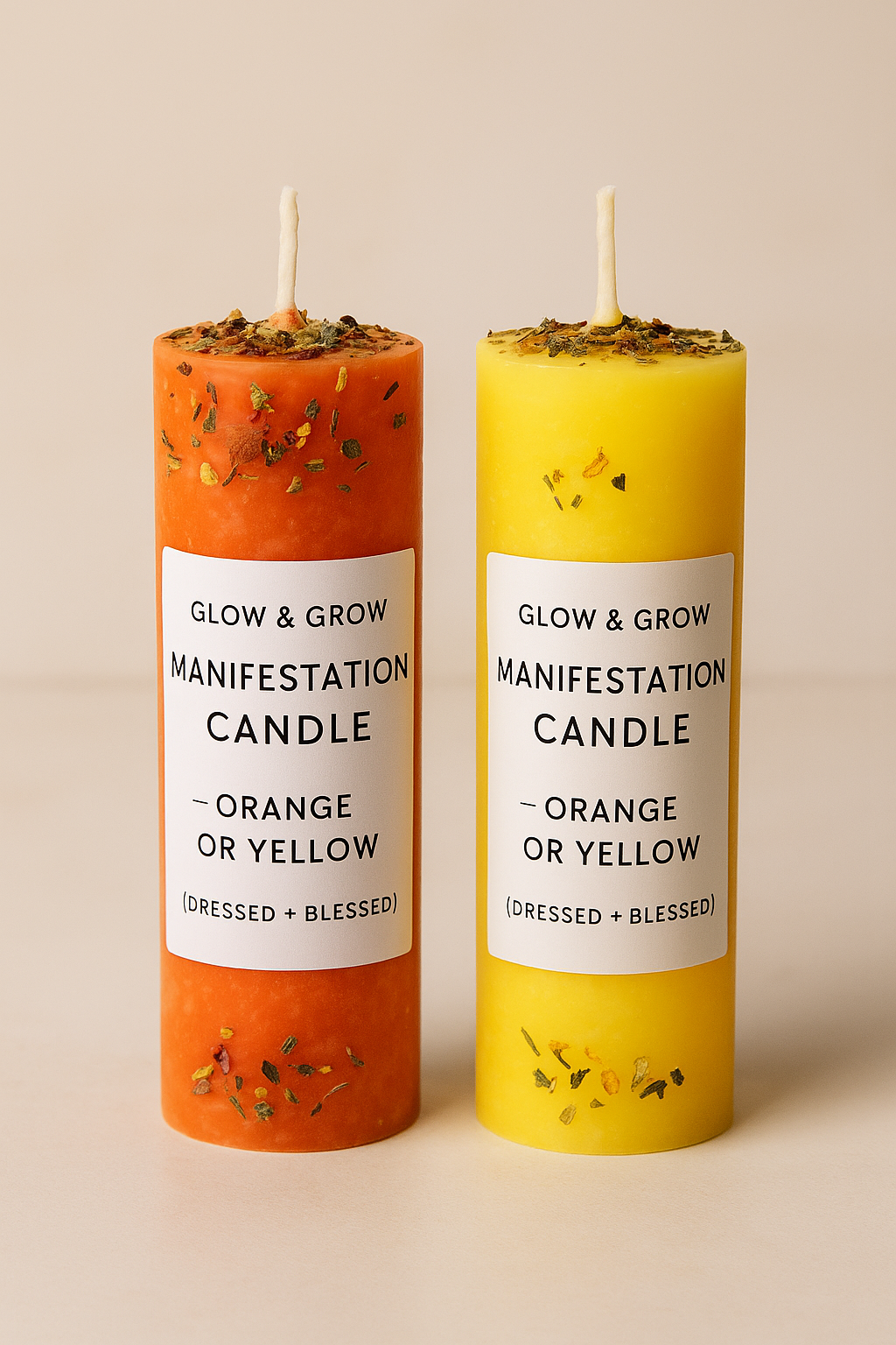 Glow & Grow Manifestation Candle – Orange or Yellow (Dressed + Blessed)